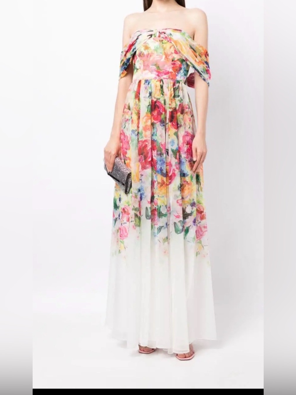Marchesa Notte Multicolor Watercolor Floral Strapless Dress
